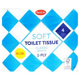 Introducing Best In - Soft Toilet Tissue Classic White - 4 Pcs, with 2-ply sheets. Priced at just £1.29 and FSC certified for sustainability, it's the ideal blend of comfort and quality for your bathroom needs.